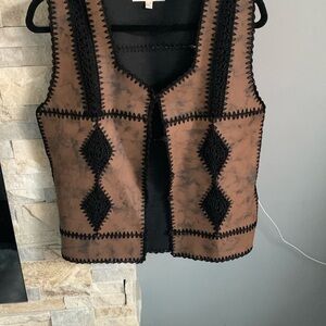 Brown and Black Embroidered Vest